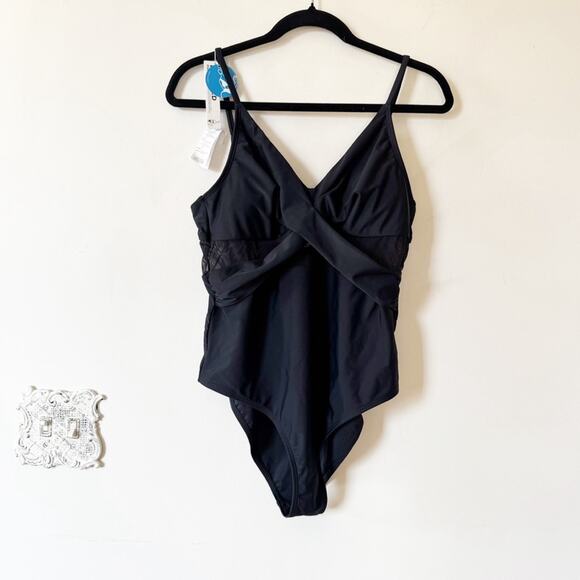 NWT Cupshe Black Mesh Criss Cross One Piece Swimsuit L - Picture 4 of 11